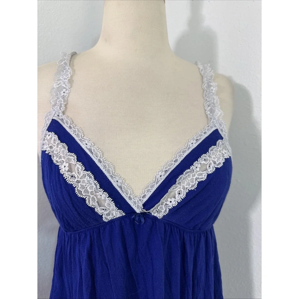 Victorias Secret Slip Dress Women M Blue Babydoll Lace‎ Coqutte Lingerie Y2k